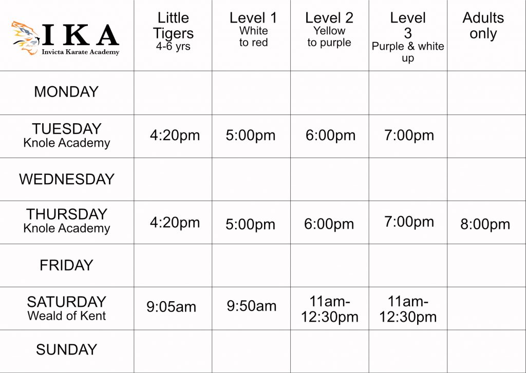 Sevenoaks Karate martial arts timetable